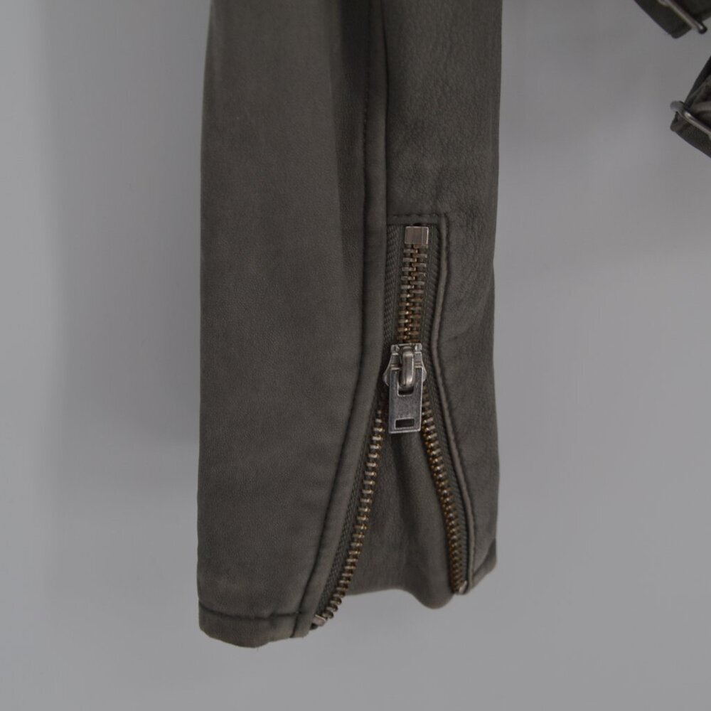 IRO Ashville Lamb Leather Moto Jacket Gray Women's 36 S Cropped Biker Zip Sleeve - Picture 8 of 10